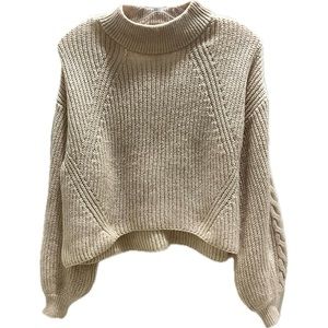 BP Cable Knit Beige Balloon Sleeve Sweater - Size Small